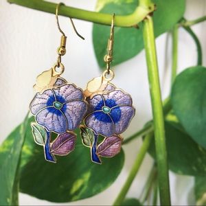 Vintage Purple Pansy Flower Earrings